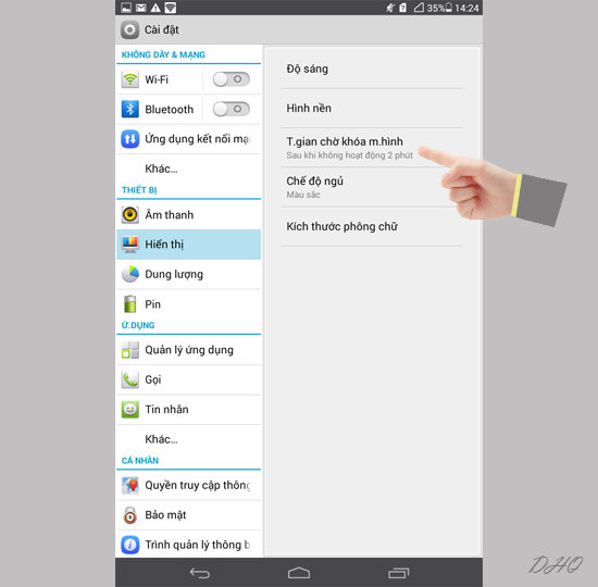 Chọn thời gian chờ khóa màn hình